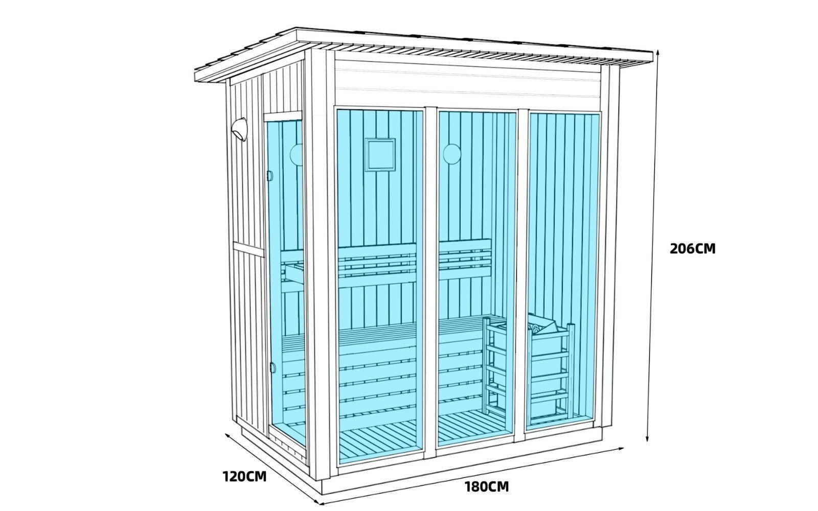 Single Bench Modern Box Outdoor Sauna - Steam Saunas