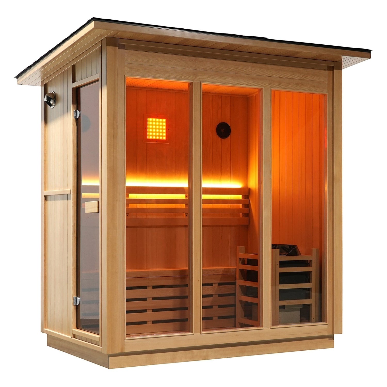Single Bench Modern Box Outdoor Sauna - Steam Saunas